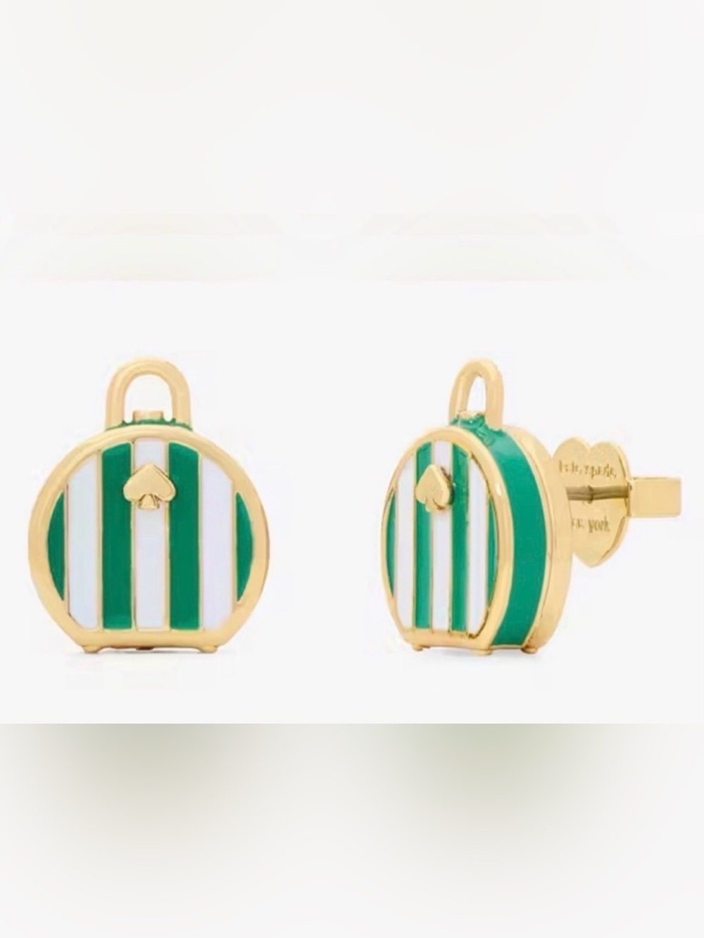 kate spade New York Green & White Striped Charm Earrings-NEW - Picture 1 of 4